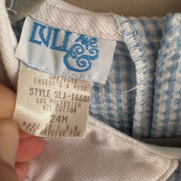 Luli & Me Smocked Fish Embroidered Romper Blue White Seersucker Baby Boy 24M - Picture 2 of 5